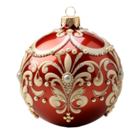 3d luxo vermelho Natal bola decorado com ouro, ai generativo. png