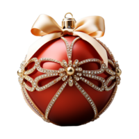 3d luxo vermelho Natal bola decorado com ouro, ai generativo. png