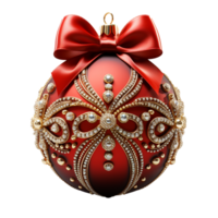 3d luxo vermelho Natal bola decorado com ouro, ai generativo. png