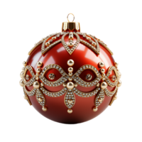 3d luxo vermelho Natal bola decorado com ouro, ai generativo. png