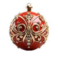 3d luxo vermelho Natal bola decorado com ouro, ai generativo. png