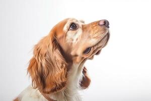 Happy cute playful white-braun doggy  playing and looking happy isolated on white background. ,Generative AI photo