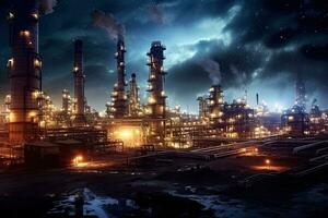 Glow light of petrochemical industry ,Generative AI . photo