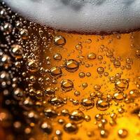 Close up background of beer with bubbles in beer. photo