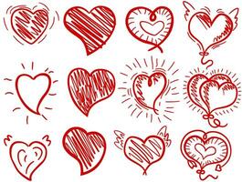 vector ilustración colección rojo corazón. conjunto vector rojo corazón mano dibujado para San Valentín día