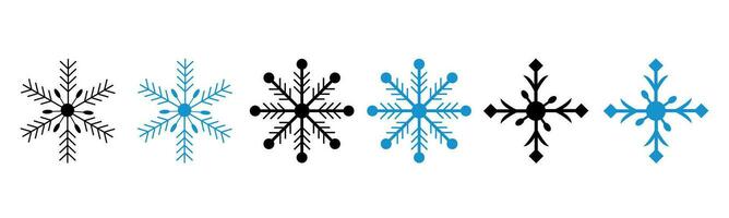 Set black and blue snowflake icons collection with white background. vector