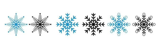 Set black and blue snowflake icons collection with white background. vector