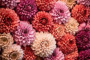 Beautiful flower wall background with Wedding decoration, hand made. Generative AI photo
