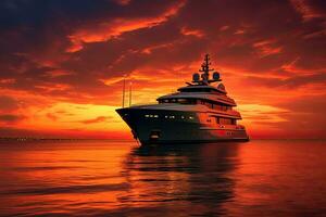 Luxury Yacht , top view , sunset ,Generative AI photo