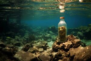 residuos en el Oceano ,desechar botella ,generativo ai foto