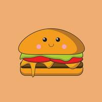 linda hamburguesa kawaii vector