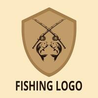 Vintage Fishing Logo Image. Fishing shield logo with Hook. Fishing logo design template. vector