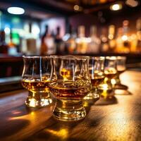 whiskey for tasting on a bar counter with a blurred background ,Generative AI photo