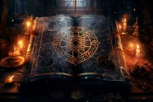 An intricate illustration of a witch ancient spellbook photo