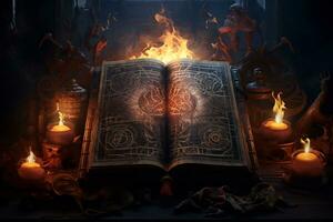 An intricate illustration of a witch ancient spellbook photo