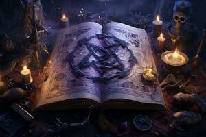 An intricate illustration of a witch ancient spellbook photo