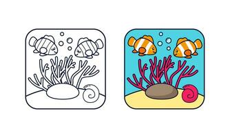 Marine background. Coloring book or Coloring page for kids vector