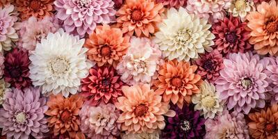 Beautiful flower wall background with Wedding decoration, hand made. Generative AI photo