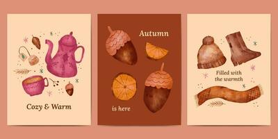 hand drawn autumn card collection illustration vector