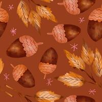 autumn pattern acorn watercolor illustration vector