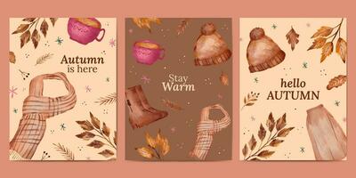 hand drawn autumn card collection illustration vector