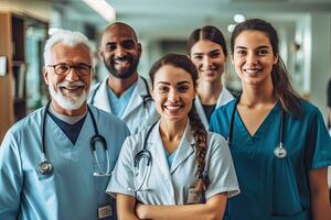 médico y su equipo sonriente ,generativo ai. foto