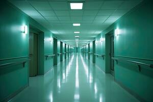 Corridor In Hospital Or Clinic. Generative AI. photo