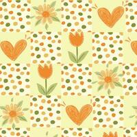 Cute flower heart and dot pattern vector