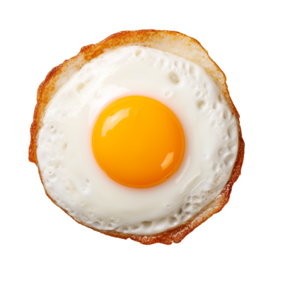 fried egg and yolk isolated on transparent layer background, top