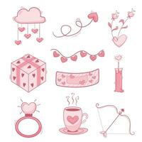 set of cute doodle illustration of valentine elements vector