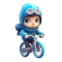 cute 3d character boy wear a jacket and ride a cycle, transparent background png