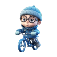 cute 3d character boy wear a jacket and ride a cycle, transparent background png