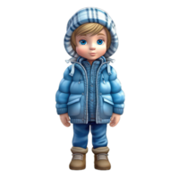 cute 3d character boy wearing a winter jacket clothes transparent background png, winter bot png