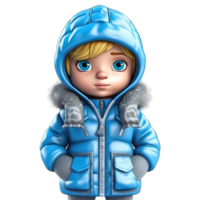 cute 3d character boy wearing a winter jacket clothes transparent background png, winter bot png