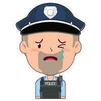 policeman crying and scared face cartoon cute vector