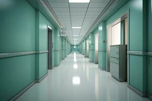 Corridor In Hospital Or Clinic. Generative AI. photo