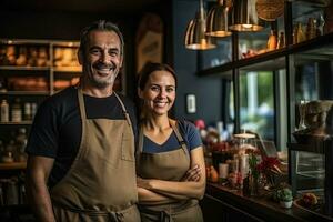 Business owners couple coffee cafe ,Generative AI photo