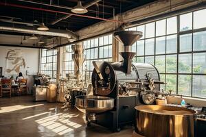 Coffee beans machine roasting ,Generative AI photo