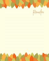 Reminder template with autumn leaves, for to-do list for planner notes. vector