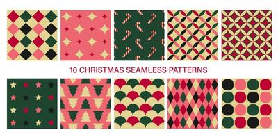 Set of christmas geometric patterns. For fabric, cover, cards, print, celebration background. Merry Christmas and Happy New Year vector