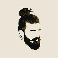 Beard and ponytail face vector illustration