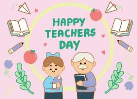 Happy World Teachers Day illustration, flat color cartoon style vector