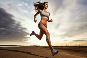 Woman runner her a jog ,Generative AI. photo