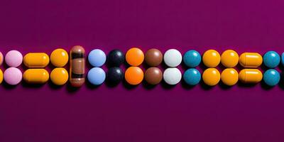 Collection of colorful pills , copy space ,Generative AI. photo