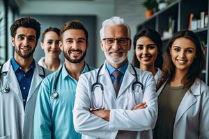 médico y su equipo sonriente ,generativo ai. foto