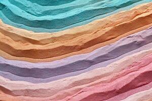 Stripes of rainbow coloured sand , copy space on white background , Generative AI photo