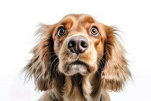 Happy cute playful white-braun doggy  playing and looking happy isolated on white background. ,Generative AI photo