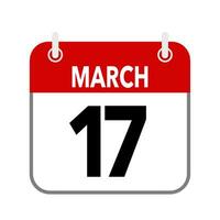 17 March, calendar date icon on white background. vector