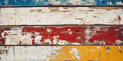 Horizontal retro background with wooden planks of different colors ,Generative AI photo