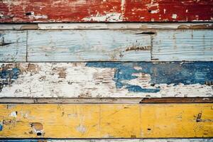 Horizontal retro background with wooden planks of different colors ,Generative AI photo